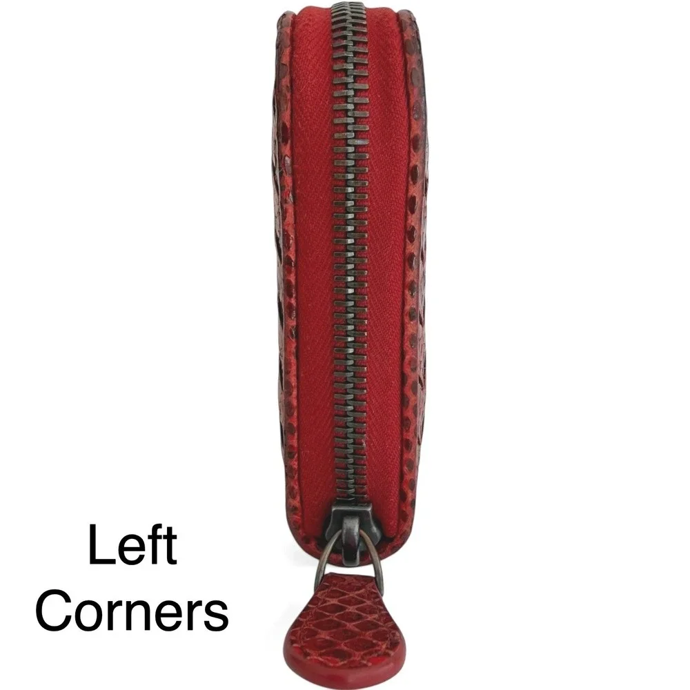 Bottega Veneta Intrecciato Python Zip Around Wallet Red Exotic Leather Box Dusty